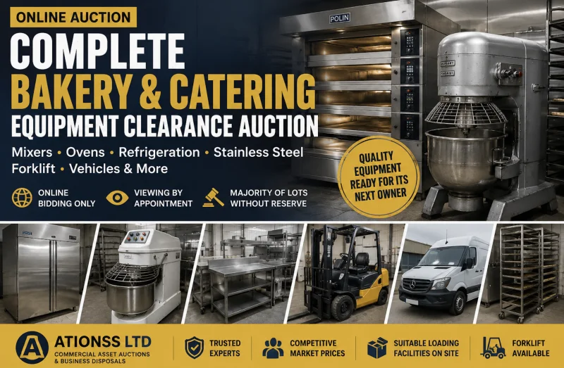 Ationsss Ltd - Bakery & Catering Equipment Clearance Auction | Vehicles, Machinery, Refrigeration, Tools & Contents - Auction Image 1