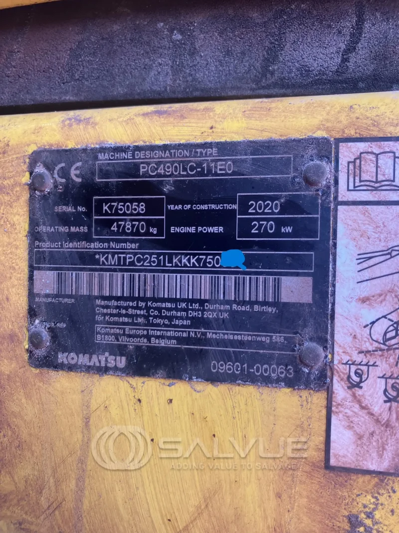Salvue Ltd. - 2020 Komatsu PC490LC-11E0 Excavator - Impact Damaged - Auction Image 6