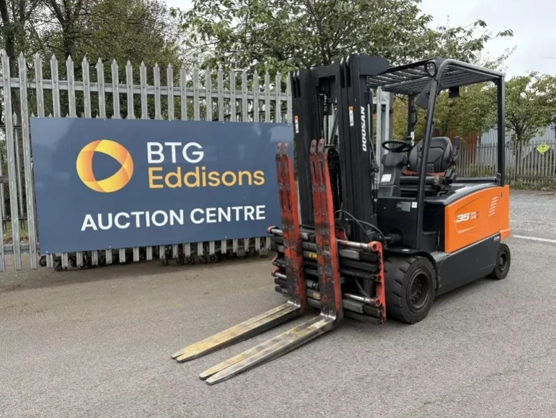 BTG Eddisons - Scunthorpe - Doosan Forklift Trucks, Batteries, Pallet Inverter, Pallet Wrapper, Loading Ramp, Crusher at Auction - Auction Image 1